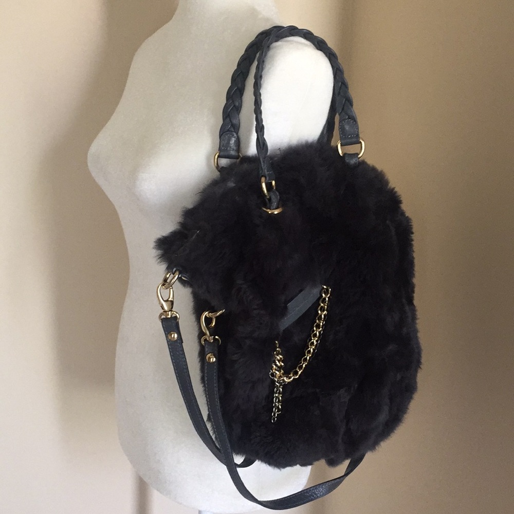 Elegant Black Rabbit Fur Women Bag